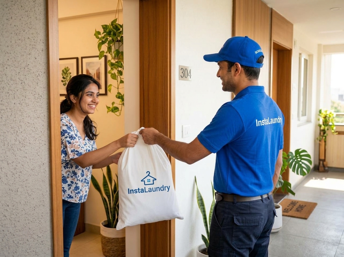InstaLaundry delivery partner delivering fresh laundry