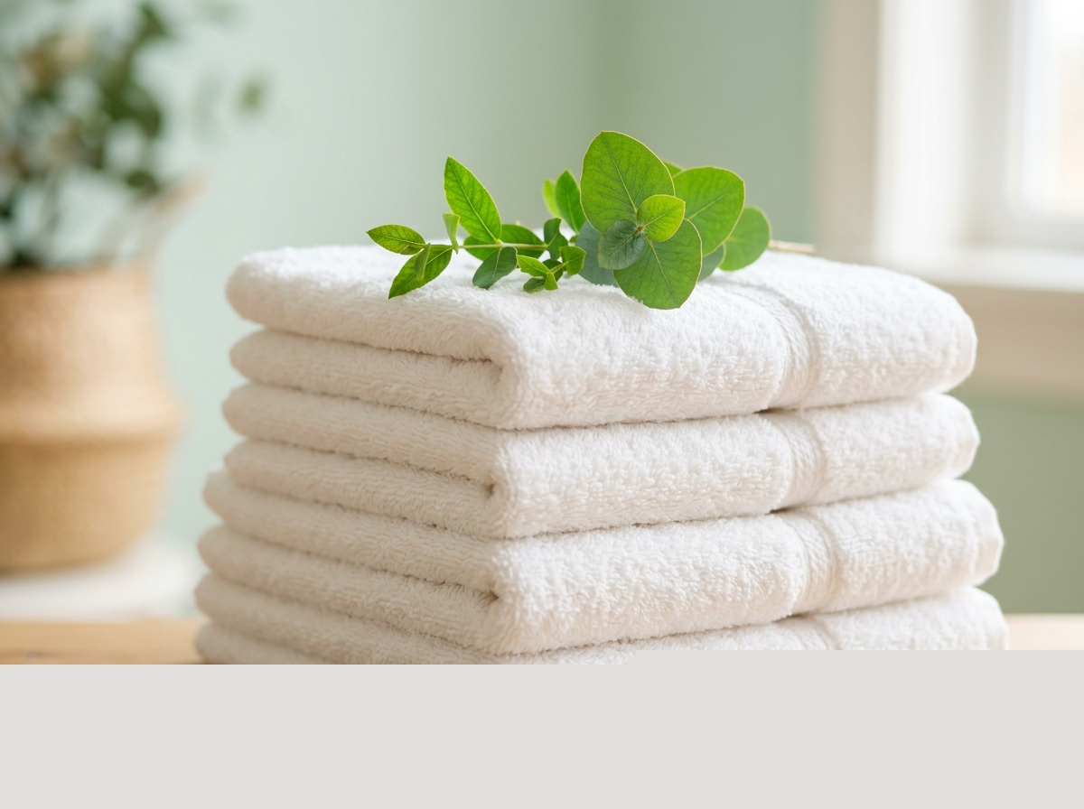 Eco towels with green leaves